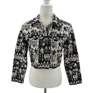 Vintage Paris Sport Club Womens Small Jacket Tapestry Cropped Llama Bohemian